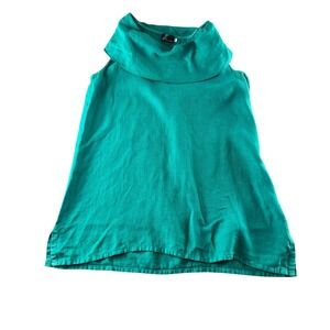 Fenini Teal Green 100% Linen Sleeveless Cowl Neck Tunic Top Womens Medium USA
